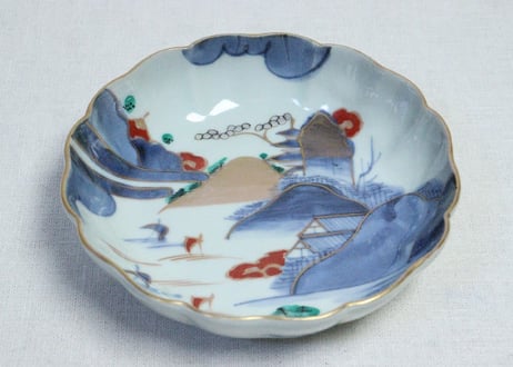 江戸中期色絵山水図なます皿