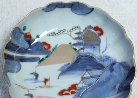 江戸中期色絵山水図なます皿