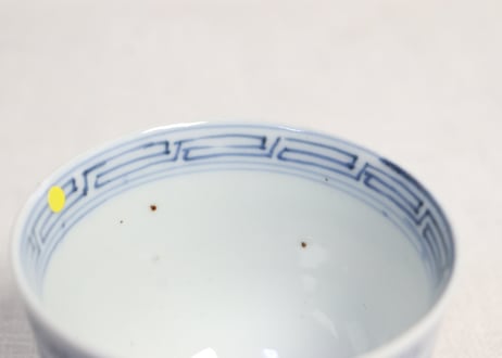 江戸幕末染付六方に草花図向付 小ホツ