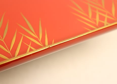 皆朱蒔絵秋草銘々柄吸物膳　共箱付　10客組　小傷3客,傷2客有