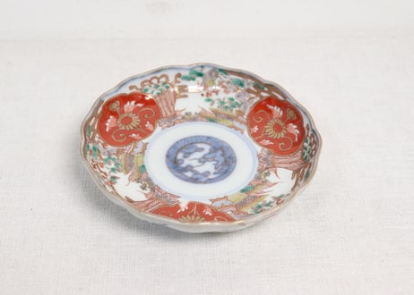 明治前期色絵松竹梅に鶴亀図通り物小皿
