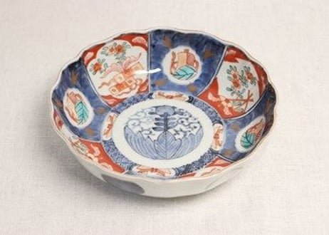 明治前期色絵扇面と花図大なます皿