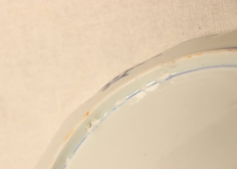 明治前期色絵梅と鶯に鳥籠図通り物7寸皿