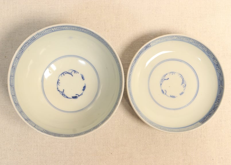 江戸幕末染付線描き三方に花図蓋茶碗 5客組 | 吉祥寺PukuPuku