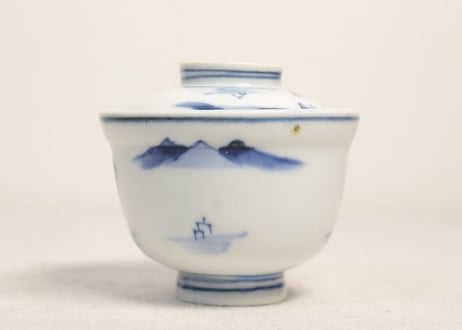 大正~昭和戦前染付山水つぼ碗