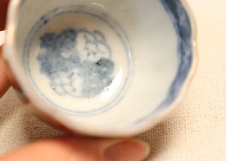 明治前期色絵梅と鶯に鳥籠図通り物小向付