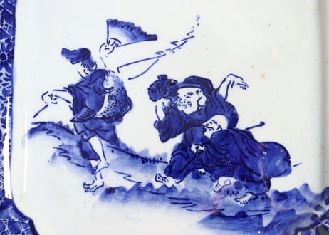明治前期紙刷恵比寿大黒図角皿 ムシクイ