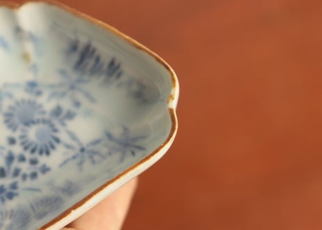 江戸中期紙刷古印判菊図菱柄小皿　小ホツ②
