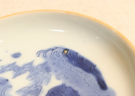 明治前期陰刻染付波千鳥図小皿