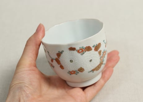 明治前期色絵三方菊図通り物向付