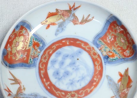 明治前期色絵三方に魚図小皿➁　薄め