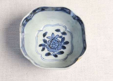 明治前期色絵柘榴と山水図角向付 ムシクイ
