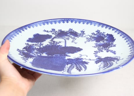 明治前期紙刷花籠と柘榴図尺皿