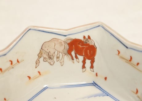 明治前期色絵馬と幾何学文八角三ツ組鉢 大のみ甘手