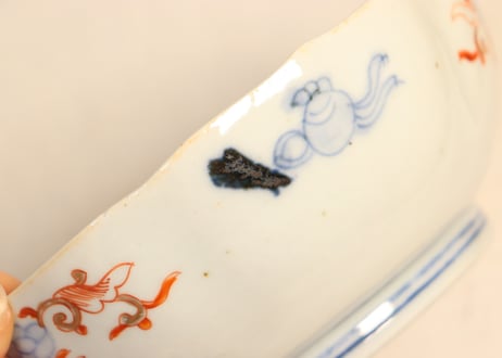 明治前期色絵鶉と鶴丸図大なます皿②　見込み薄め