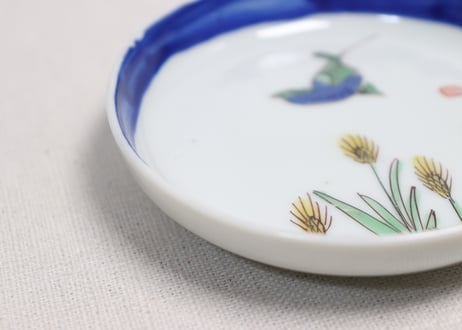明治前期色絵麦に鳥図小皿 釉剥げ,絵付け個体差有り