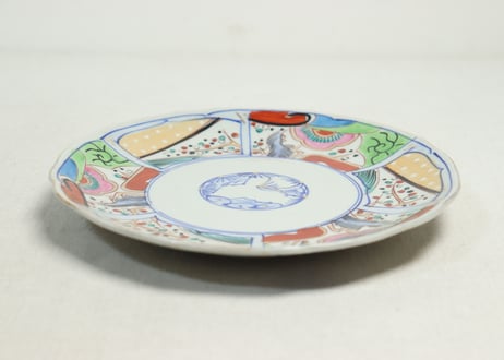 大正～昭和戦前色絵草花図7寸皿②少かたつき