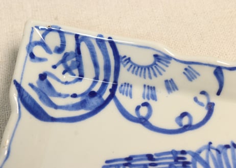 大正～昭和戦前染付福寿文字図長角皿