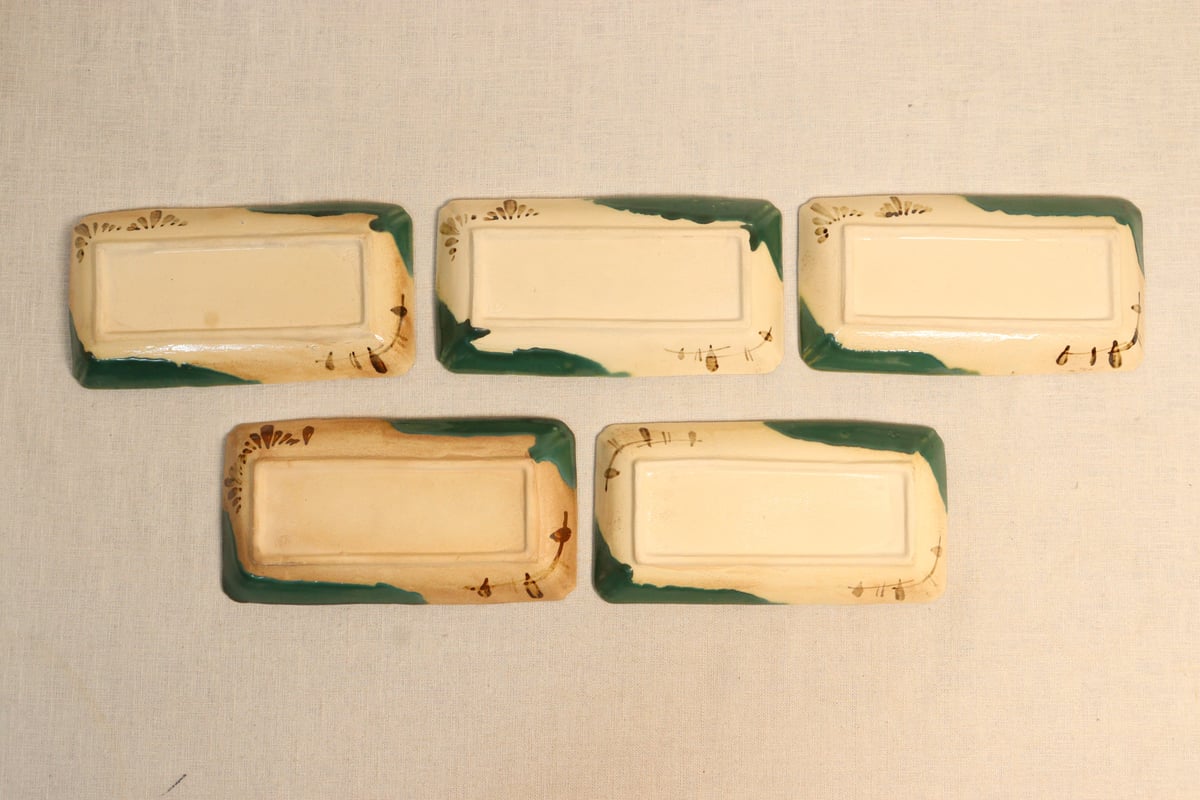 瀬戸焼　織部四方長皿　5客　15cm　明治〜大正期 瀬戸焼 織部四方長皿 5客 15cm 明治〜大正期