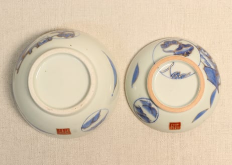 江戸幕末金彩朝顔と山水図飯茶碗