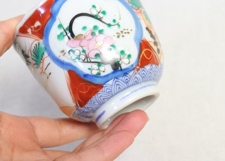 明治後期～大正銅判色絵梅と松鶴図向付