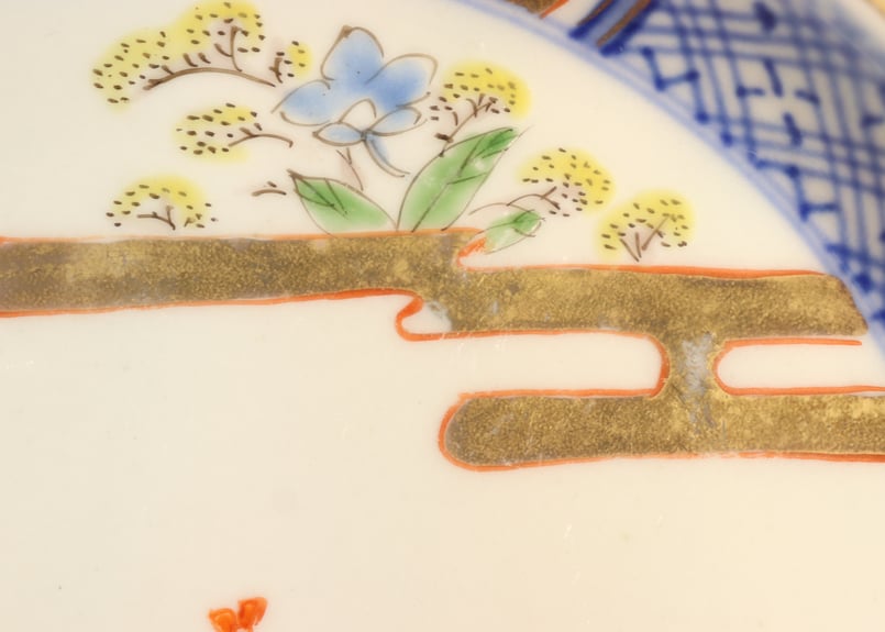 骨董 明治前期 色絵 松竹梅と菊図 八角 小皿 4寸 バラ売り可◎ 明治