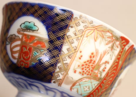 明治前期色絵桃と松竹梅図飯茶碗