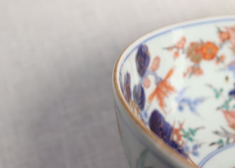 明治前期色絵四方牡丹と菊図8寸鉢