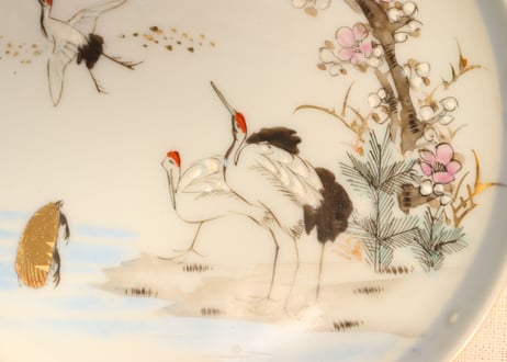 明治後期～大正色絵鶴亀図5寸皿