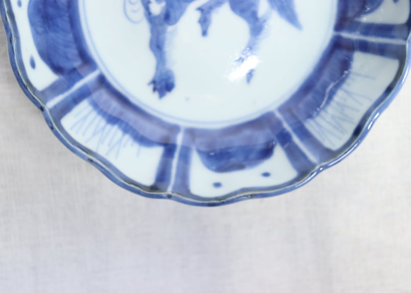 江戸幕末染付麒麟と窓絵図なます皿 膨れ | 吉祥寺PukuPuku