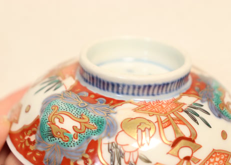 明治前期色絵兎図通り物飯茶碗①
