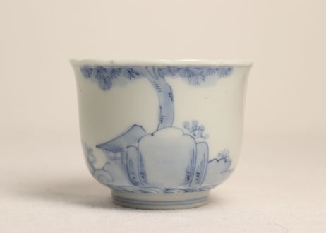 明治後期~大正染付山水図輪花向付