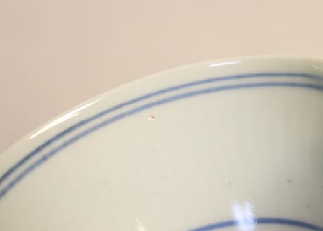 江戸後期染付鳥居と杉図広東型飯茶碗