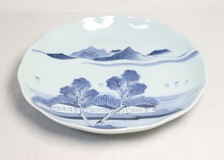 江戸幕末染付山水図尺皿