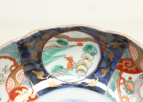 明治前期色絵梅と山水人物図なます皿