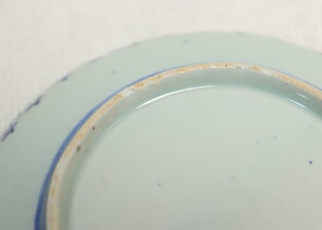 明治前期紙刷青海波に千鳥と牡丹図5寸皿①かたつき
