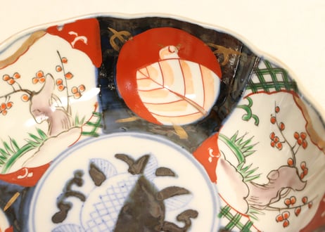 明治前期色絵桃と梅図大なます皿