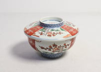 明治前期色絵三方に竹梅図通り物蒸茶碗