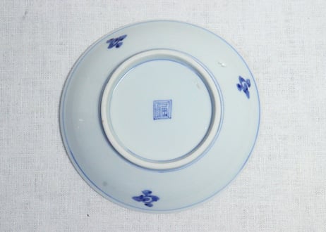 明治後期～大正染付葉と果物図５寸皿