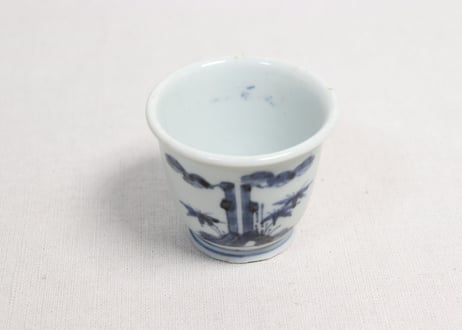 江戸後期染付松竹梅図猪口　窯傷
