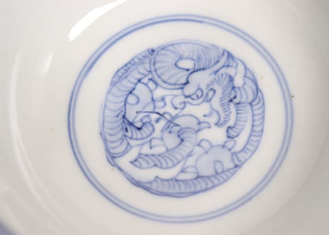 明治前期色絵三方松竹梅と花鳥図通り物飯茶碗