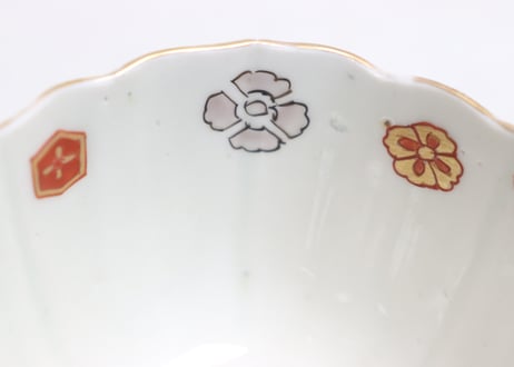 明治前期色絵網手に鶴と梅に鶯図通り物向付②高台内柄無し
