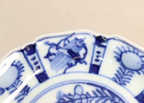 明治前期染付芙蓉手イナゴ図小皿