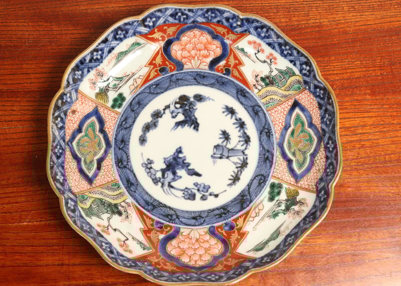 江戸中期色絵山水と牡丹図7寸皿 5客組 | 吉祥寺PukuPuku
