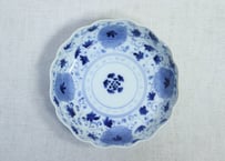 明治前期染付牡丹と唐草図なます皿