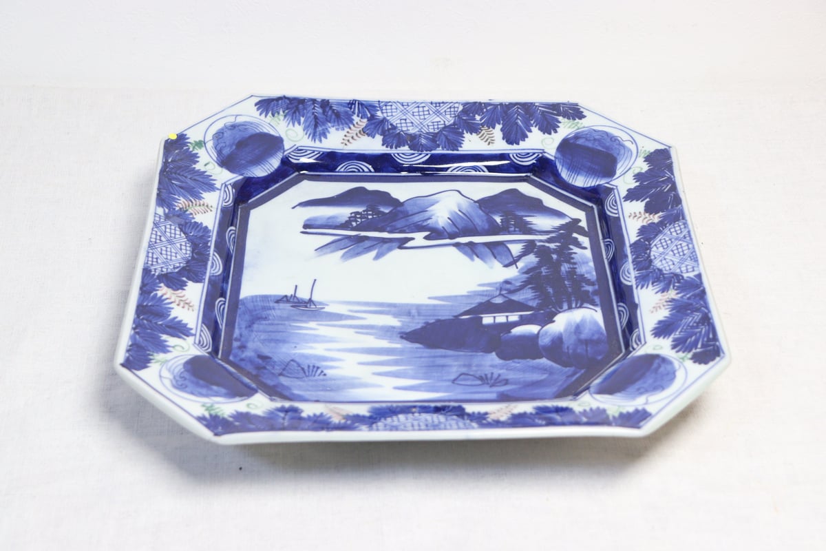 明治前期ベロ藍山水図角皿 ノミホツ | 吉祥寺PukuPuku