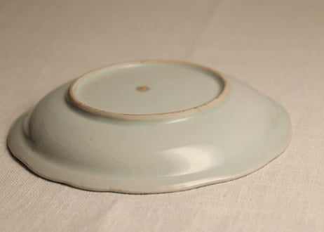 江戸幕末染付松に富士図鍔縁5.5寸皿　少甘手