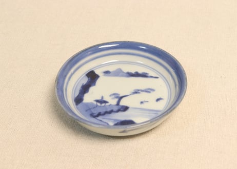 江戸中期染付山水と輪線縁小皿
