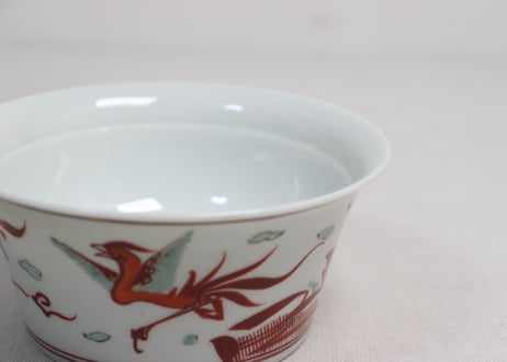 昭和戦前赤絵牡丹と鳳凰図蓋物