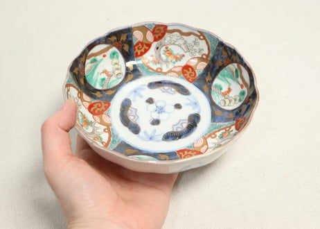 明治前期色絵梅と山水人物図なます皿
